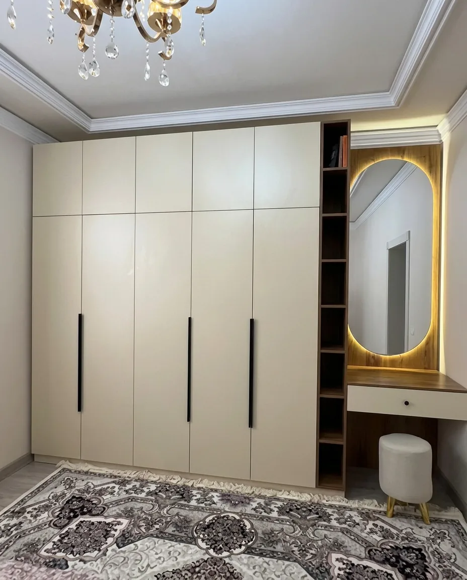 Cream Wardrobe with Lit Vanity — custom wardrobes by Kofi Serbeh Furniture